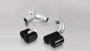 Remus Stainless steel tail pipe set L/R consisting of 4 black chrome tail pipes Ø 76 mm straight cut, with integrated valveThe activation of the valve is carried out using the original actuator via the vehicle onboard electronics. fits for _Endrohre 4 End