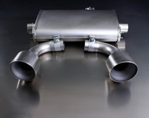 Remus sport exhaust centered with left/right each 1 tail pipe Ø 127 mm angled fits for Mercedes A-Klasse 2,0l 155kW
