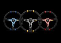 MOMO Ultra steering wheel D=350mm Premium Microfiber / inserts smoot leather black / inserts: yellow,blue,red / spokes: black, blue, red
