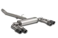 Remus GPF-back-system consisting of Sport exhaust centered (absorption principle) for L/R system quad flow with 2 integrated valvesincl. GPF-back front section replacement tubeincl. connection tube with spherical connection for mounting of the the spor