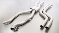 Remus RACING X-pipe RESONATED front section (eliminating front silencer and secondary catalytic convertors)Original tube Ø 65 mm - REMUS tube Ø 70 mmNo EC type approval fits for BMW M4 3,0l 331kw (S55B30A) 05/2016=>